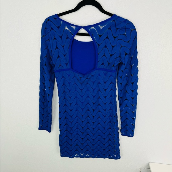 Free People Wild Thing Open Lace Zig Zag  Chevron Long Sleeve Dress -XS - Picture 4 of 7